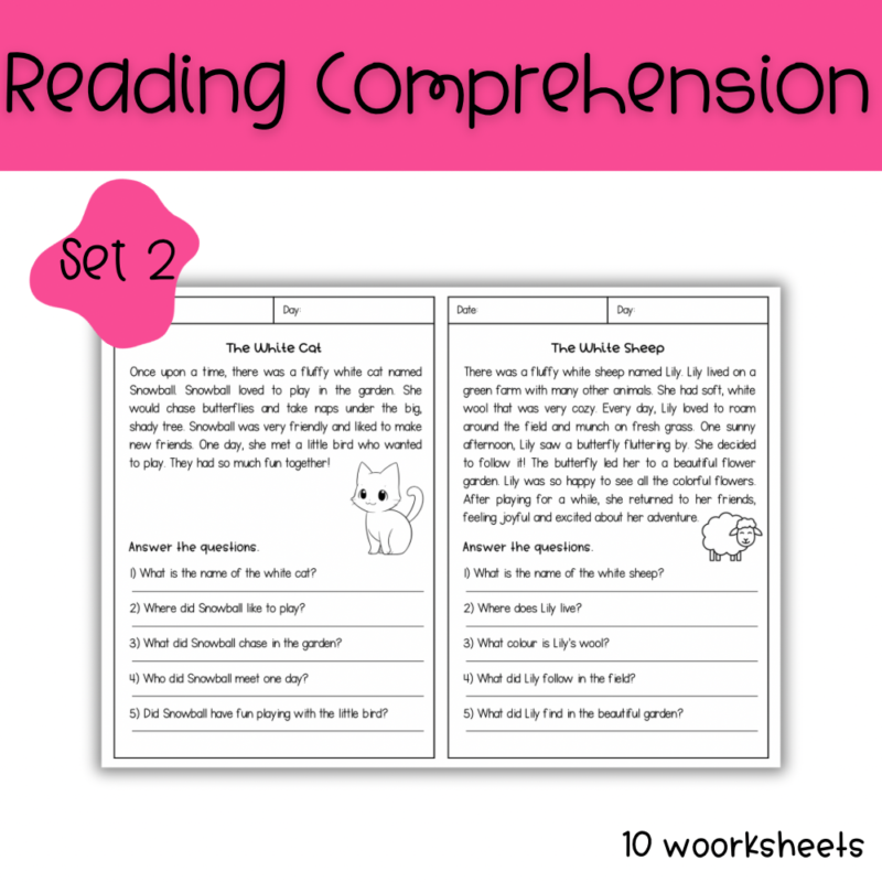 English worksheets cover - 4 Reading Comprehension Set -2