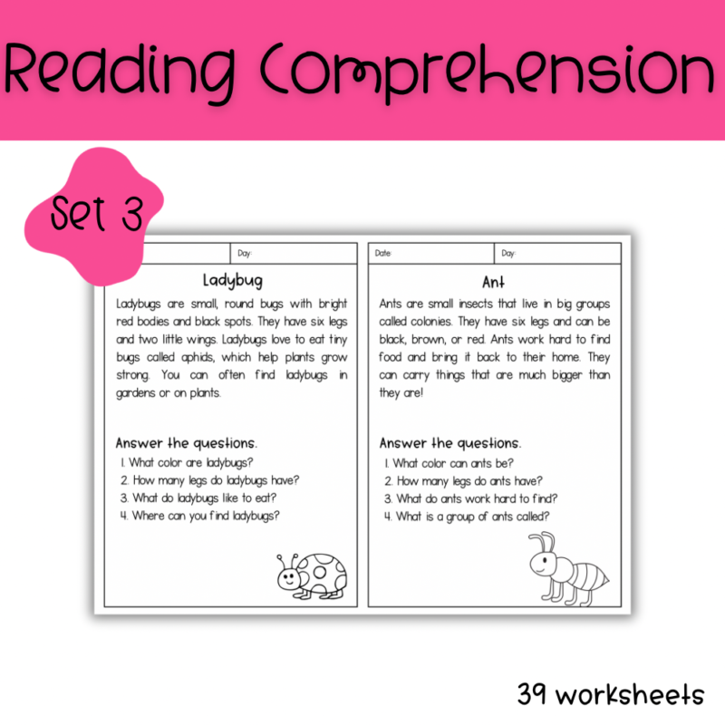 English worksheets cover - 5 Reading Comprehension Set -3