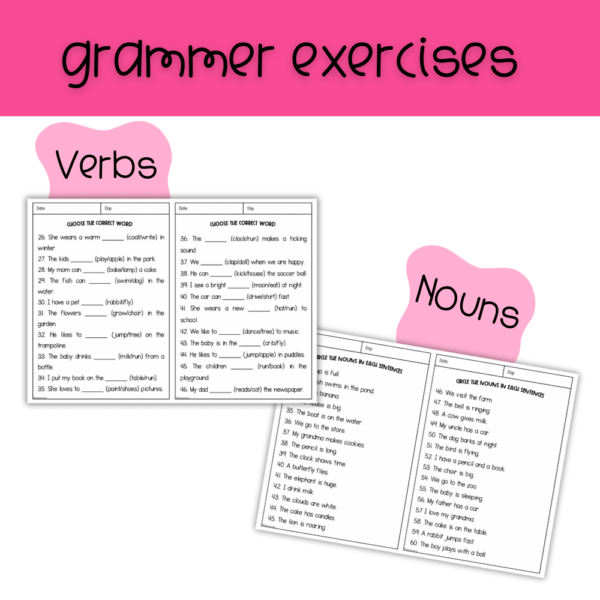 Grammer activity for kindergarten (verb and noun)
