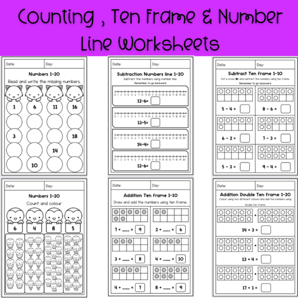 UKG MATHS COUNTING AND NUMBER LINE TEN FRAME