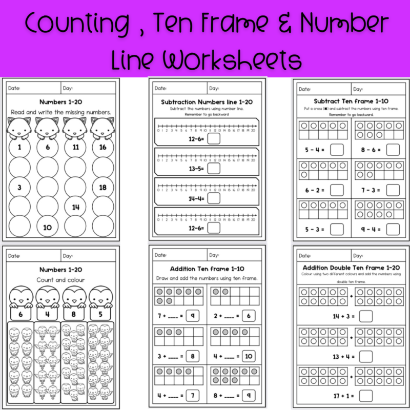 UKG MATHS COUNTING AND NUMBER LINE TEN FRAME